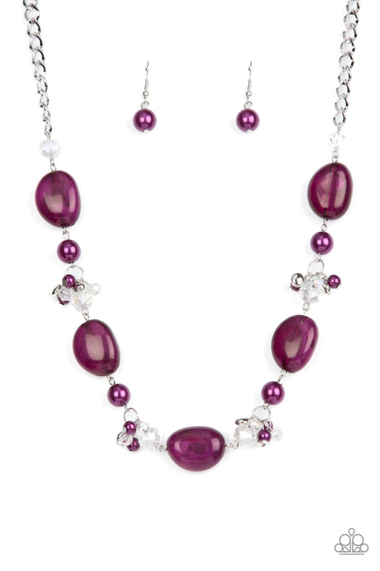 Paparazzi Accessories-The Top TENACIOUS Purple Crystal Silver Bead Necklace Set
