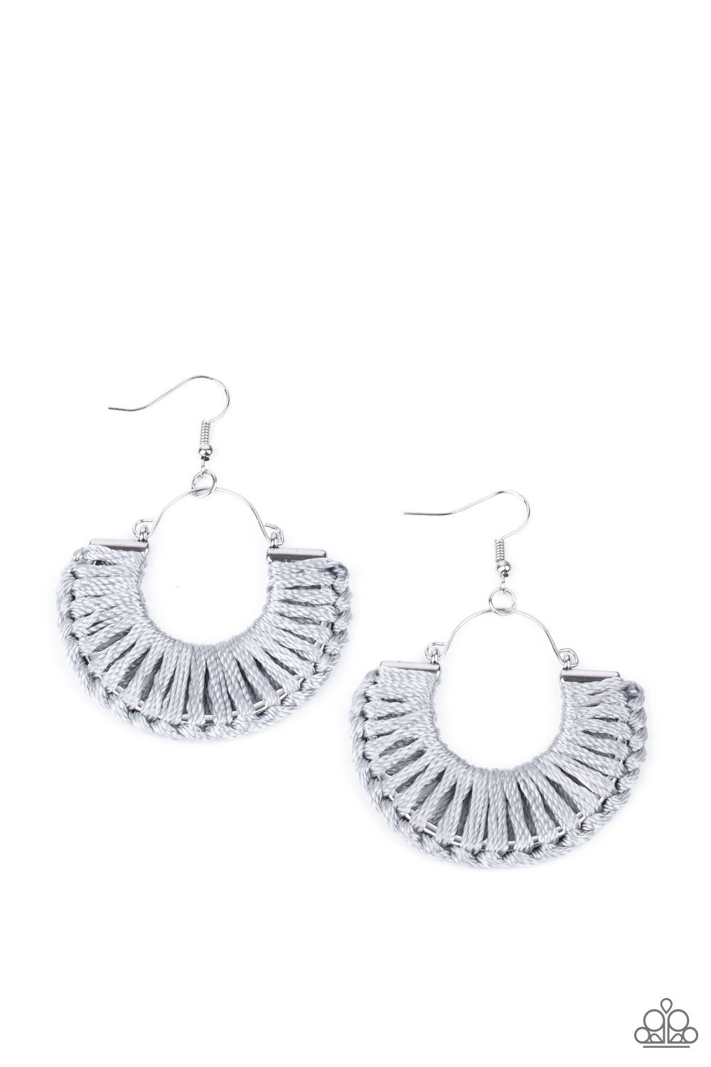 Paparazzi Accessories-Threadbare Beauty Silver Thread Half Moon Frame Earrings