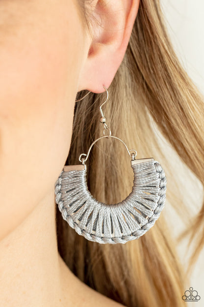 Paparazzi Accessories-Threadbare Beauty Silver Thread Half Moon Frame Earrings