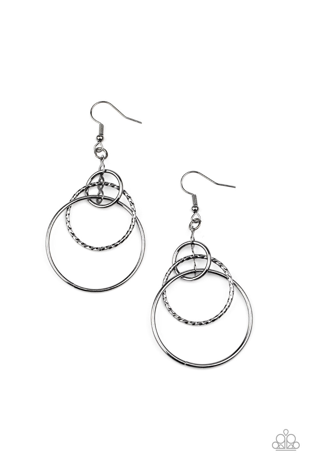 Paparazzi Accessories-Three Ring Couture Black Earrings