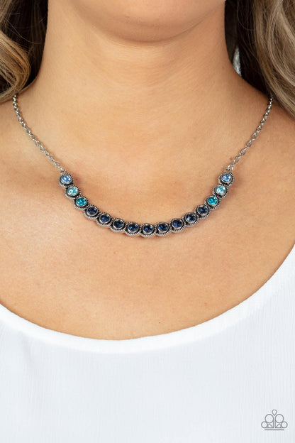 Paparazzi Accessories-Throwing SHADES Blue Rhinestone Necklace Set