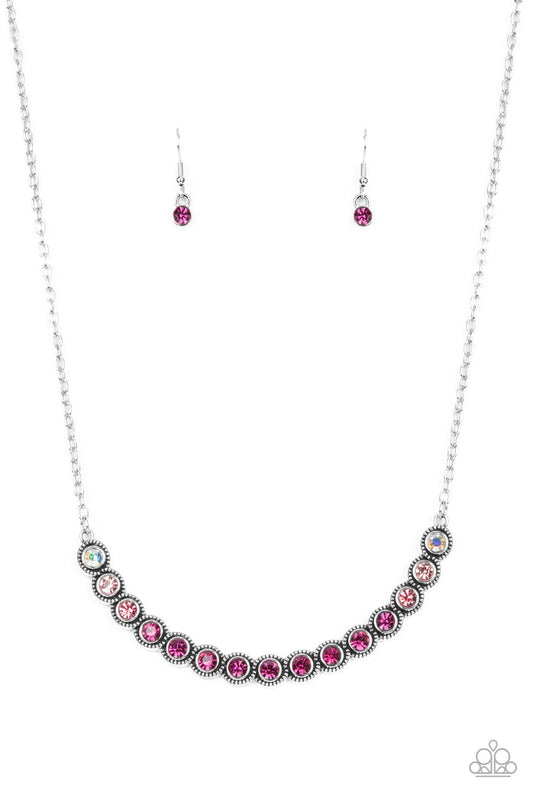 Paparazzi Accessories-Throwing SHADES Pink Glittery Ombre' Rhinestone Necklace Set