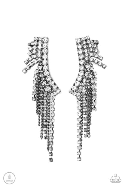 Paparazzi Accessories-Thunderstorm Sparkle Black Glittery Ear Crawlers