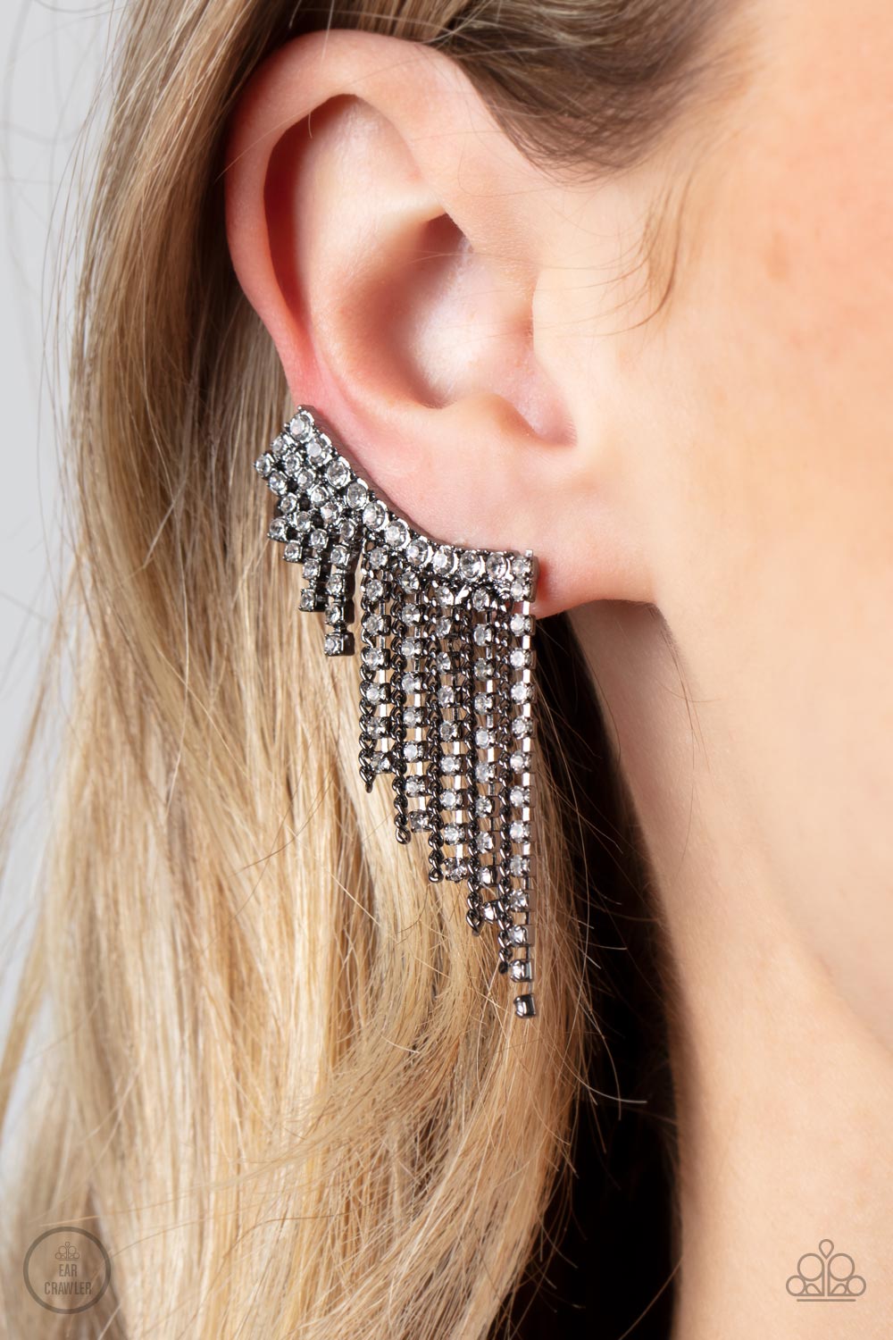 Paparazzi Accessories-Thunderstorm Sparkle Black Glittery Ear Crawlers