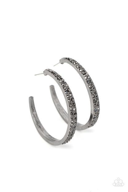 Paparazzi Accessories-Tick, Tick, Boom! Black Dainty Hematite Hoop Earrings