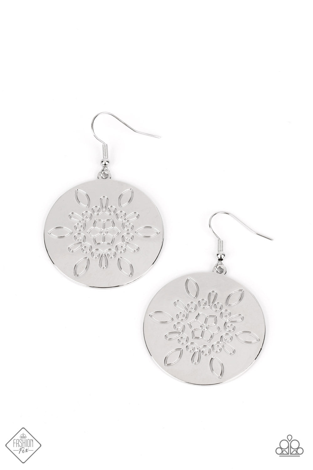 Paparazzi Accessories-Tidal Taste Silver Floral Disc Fashion Fix Earrings