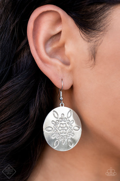 Paparazzi Accessories-Tidal Taste Silver Floral Disc Fashion Fix Earrings