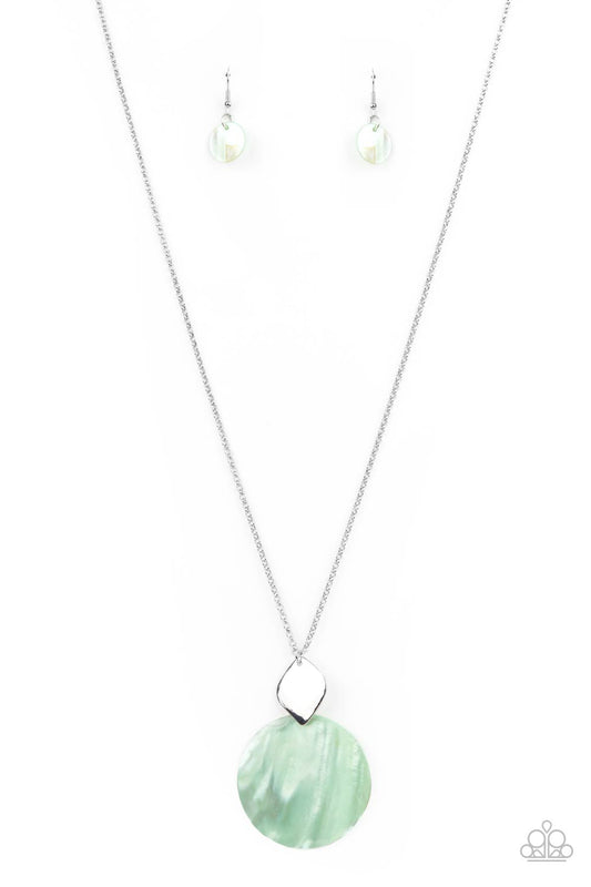 Paparazzi Accessories-Tidal Tease Ash Green Iridescent Shell Necklace Set