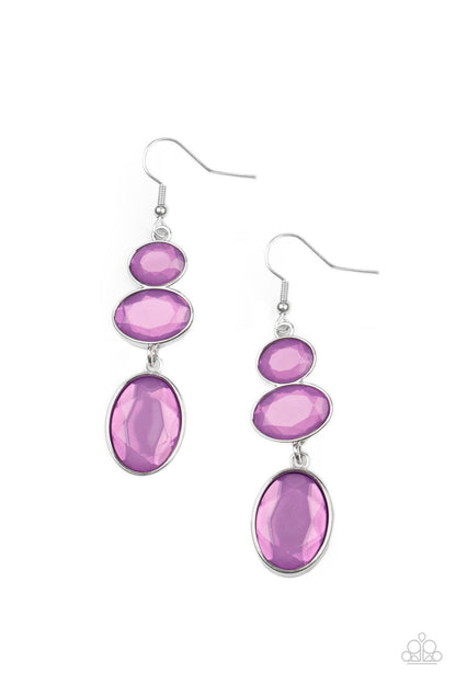 Paparazzi Accessories-Tiers Of Tranquility Purple Amethyst Oval Gem Earrings