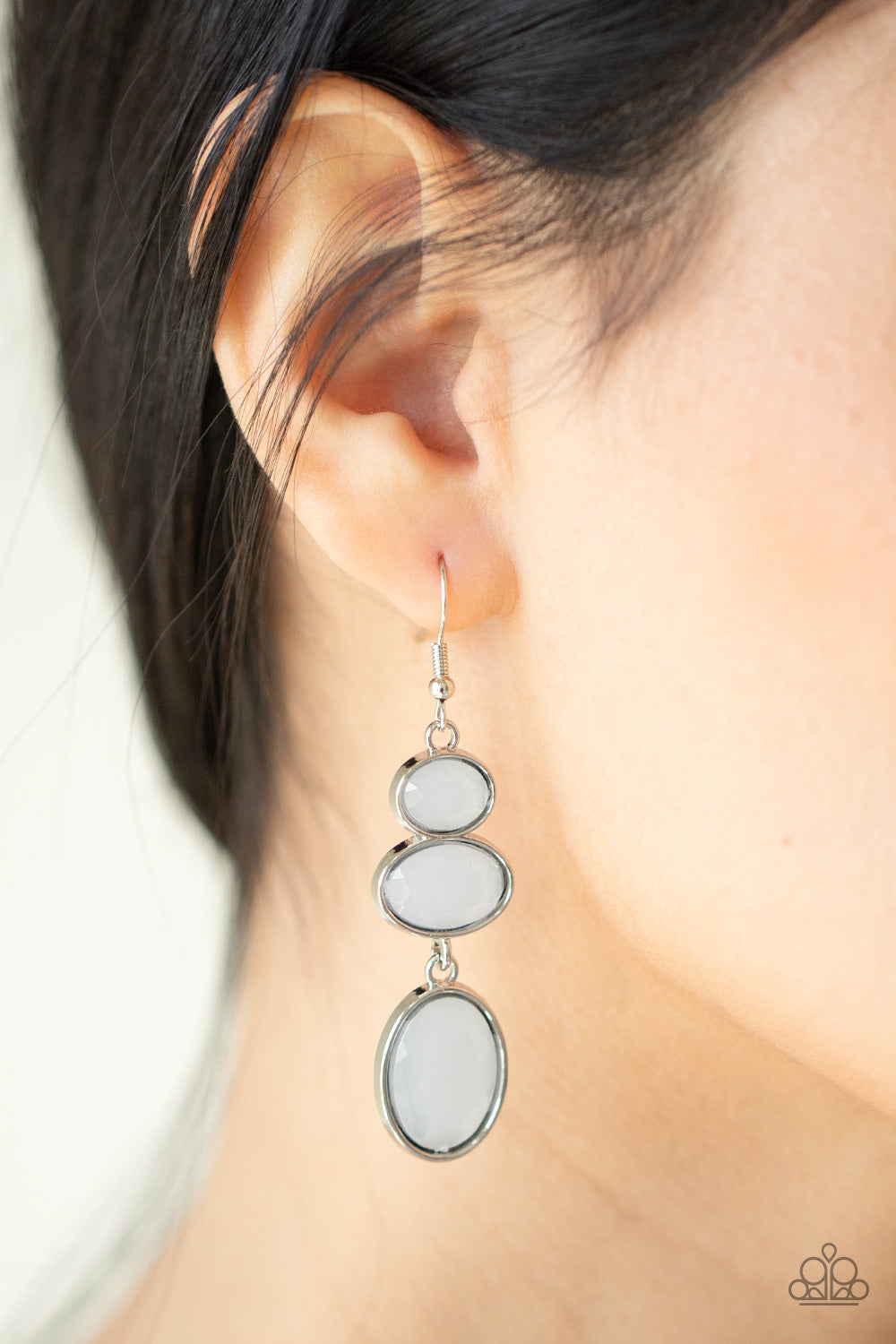 Paparazzi Accessories-Tiers of Tranquility White Icy Gem Earrings