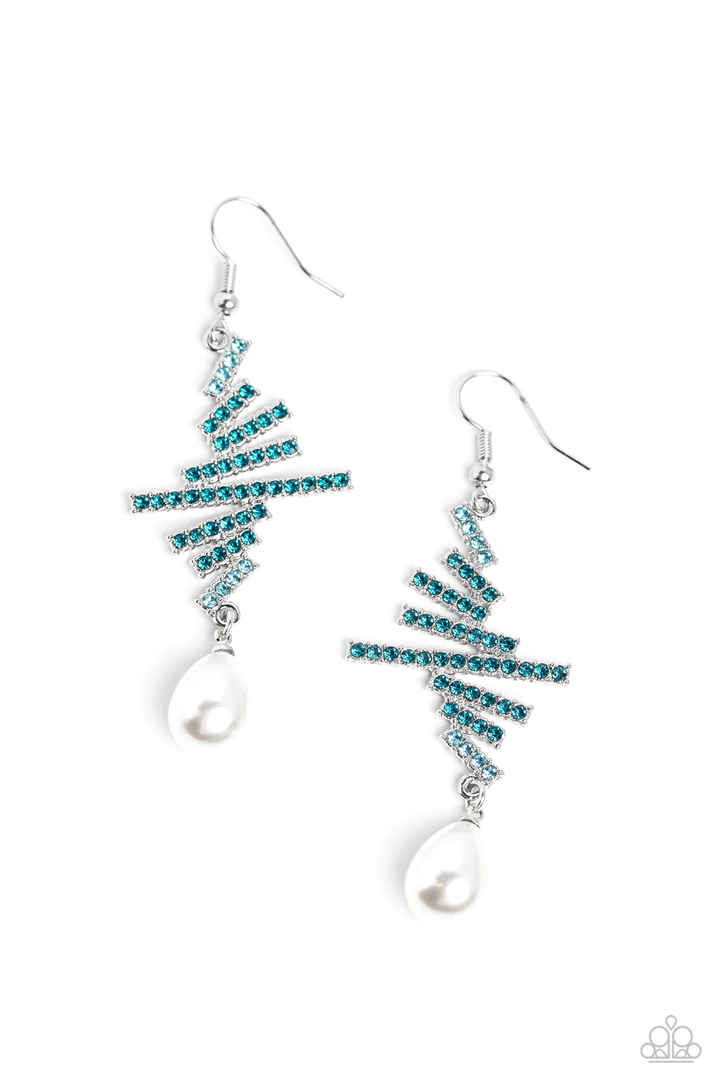 Paparazzi Accessories-Timeless Tapestry Blue Rhinestone Pearl Earrings