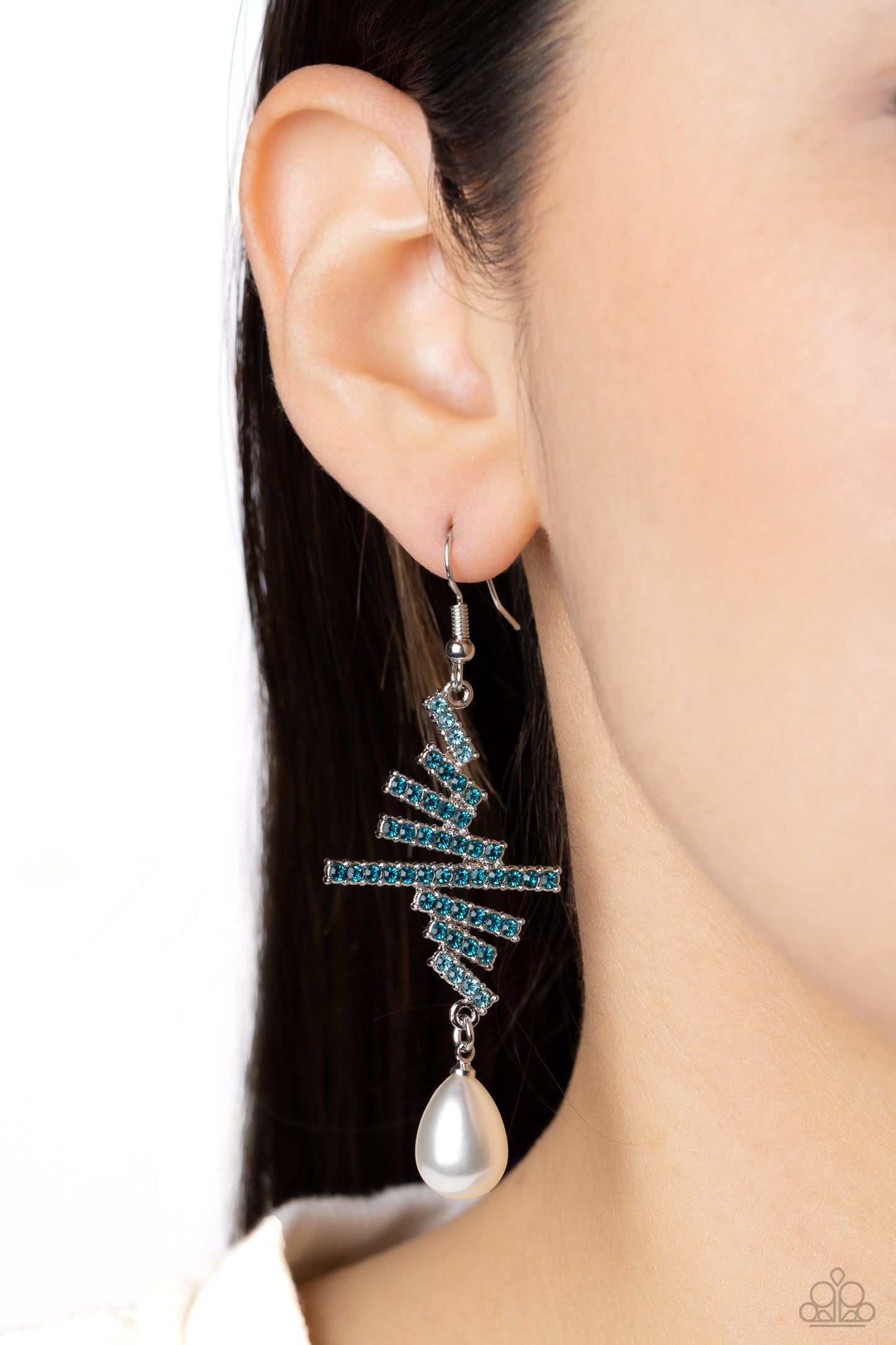 Paparazzi Accessories-Timeless Tapestry Blue Rhinestone Pearl Earrings