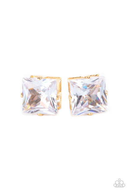 Paparazzi Accessories-Times Square Timeless Gold Oversized Rhinestone Earrings