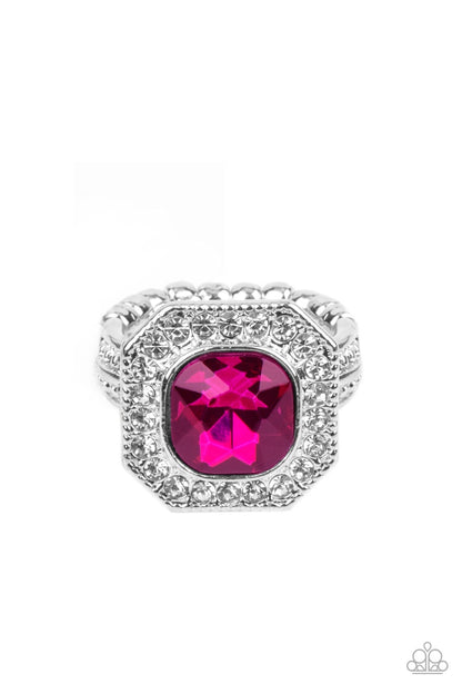 Paparazzi Accessories-Title Match Pink Sparkly White Rhinestone Ring