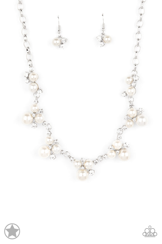 Paparazzi Accessories-Toast To Perfection Dazzling White Pearls/Rhinestone Necklace Set