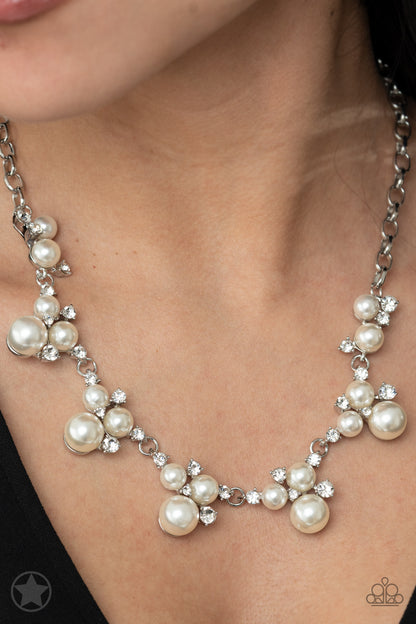 Paparazzi Accessories-Toast To Perfection Dazzling White Pearls/Rhinestone Necklace Set