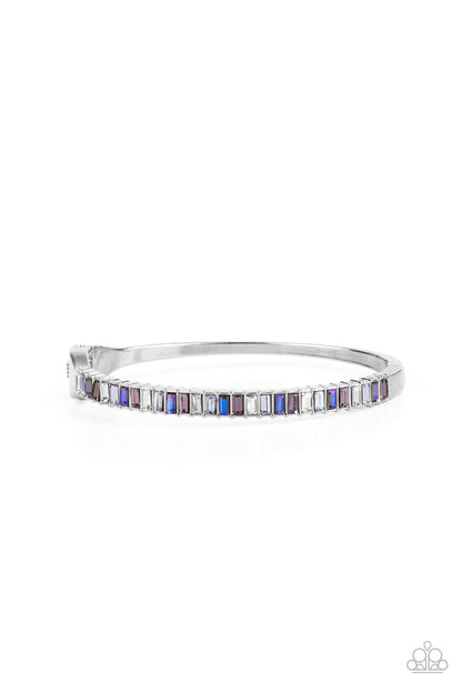 Paparazzi Accessories-Toast To Twinkle Purple Blue White Rhinestone Silver Cuff Bracelet