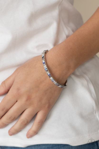 Paparazzi Accessories-Toast To Twinkle Purple Blue White Rhinestone Silver Cuff Bracelet