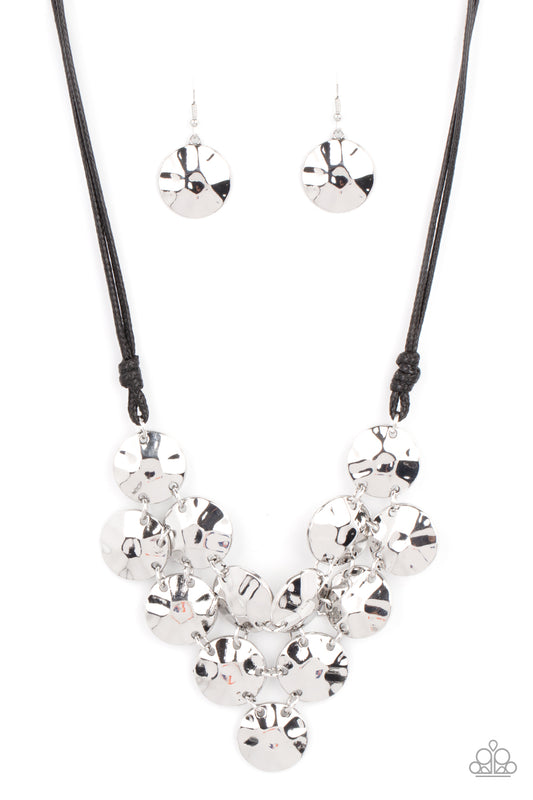 Paparazzi Accessories-Token Treasure Black Hammered Necklace Set