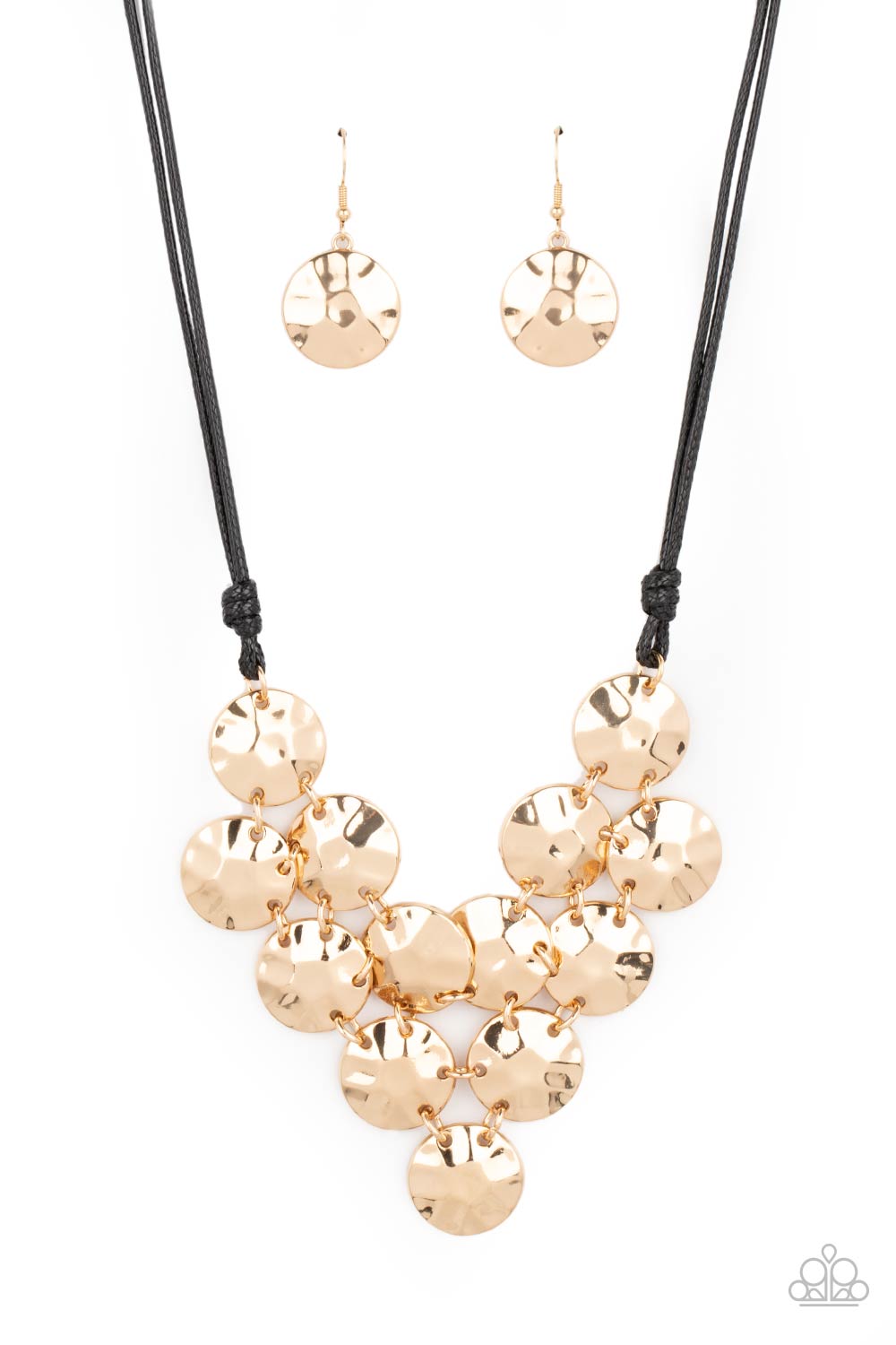 Paparazzi Accessories-Token Treasure Gold Glistening Disc Netted Necklace Set