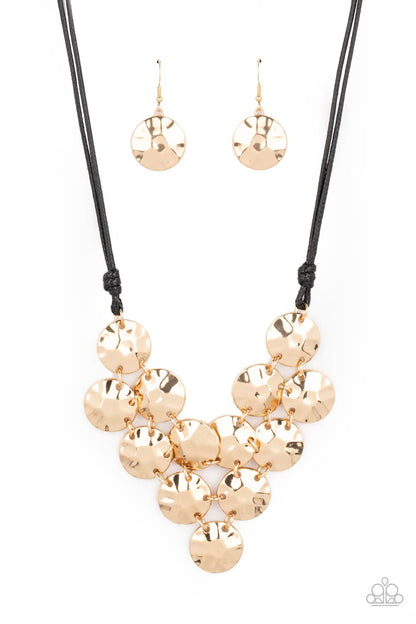 Paparazzi Accessories-Token Treasure Gold Glistening Disc Netted Necklace Set