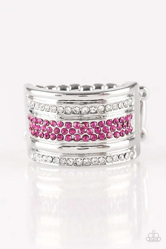 Paparazzi Accessories-Top Dollar Drama Pink Rhinestone Ring