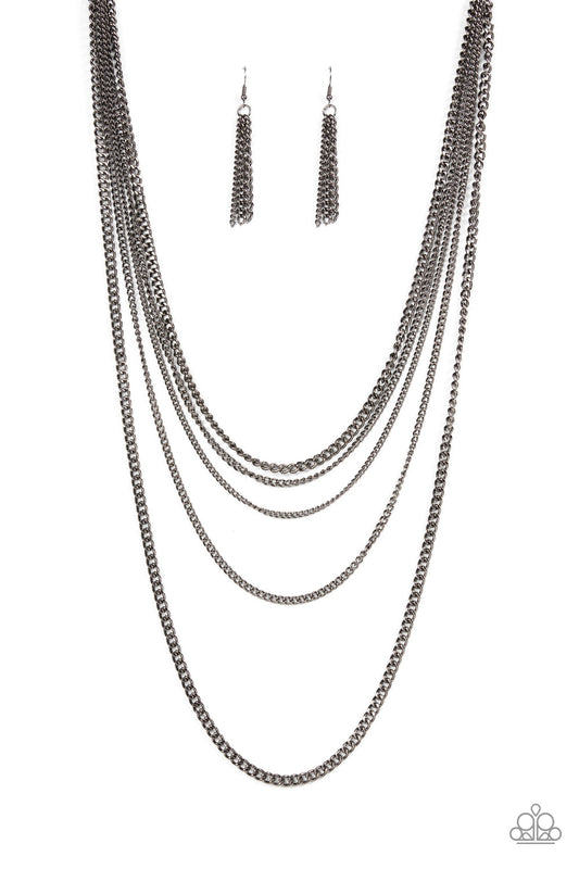 Paparazzi Accessories-Top Of The Food Chain Gunmetal Layer Necklace Set