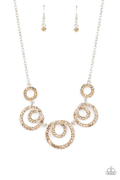 Paparazzi Accessories-Total Head Turner Brown Topaz Necklace Set