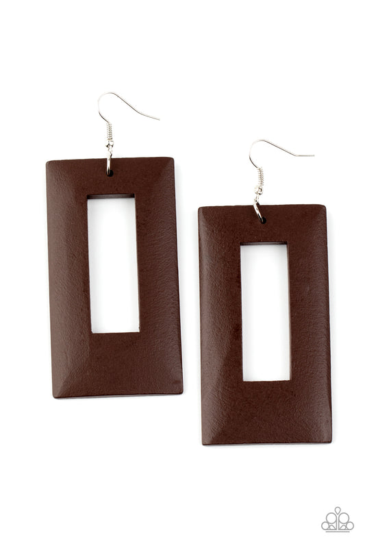 Paparazzi Accessories-Totally Framed Brown Rectangular Earrings