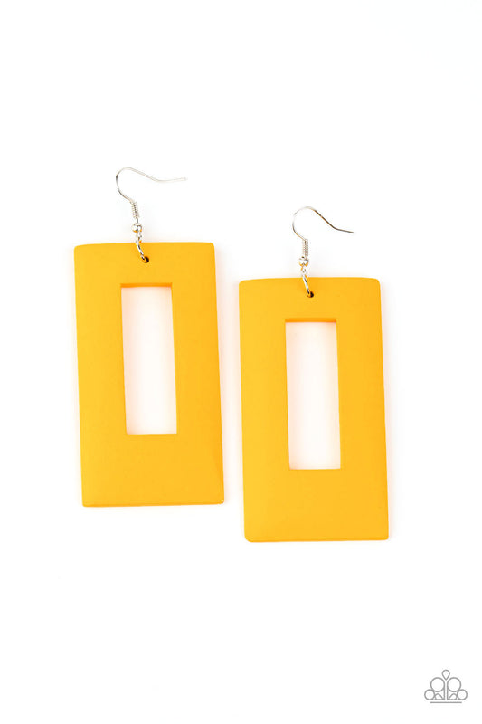 Paparazzi Accessories-Totally Framed Yellow Wood Earrings