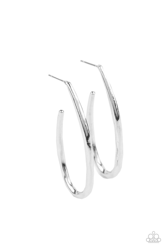 Paparazzi Accessories-Totally Hooked Silver Asymmetrical Hoop Earrings