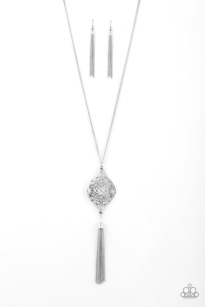 Paparazzi Accessories-Totally Worth The TASSEL Silver Filigree Necklace Set