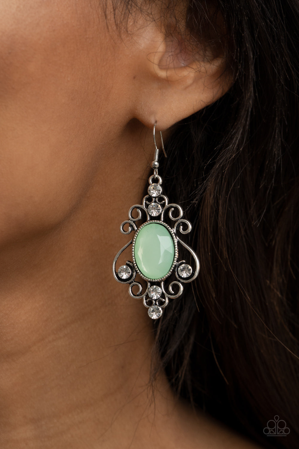 Paparazzi Accessories- Tour de Fairytale Green Ash Gem Earrings