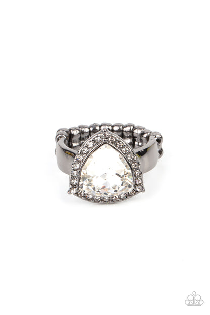 Paparazzi Accessories-Tour de Timeless Black Frame White Rhinestone Ring