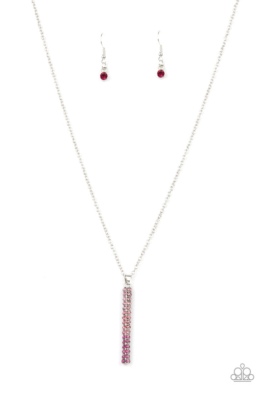 Paparazzi Accessories-Tower Of Transcendence Pink Rhinestone Silver Pendulum Necklace Set