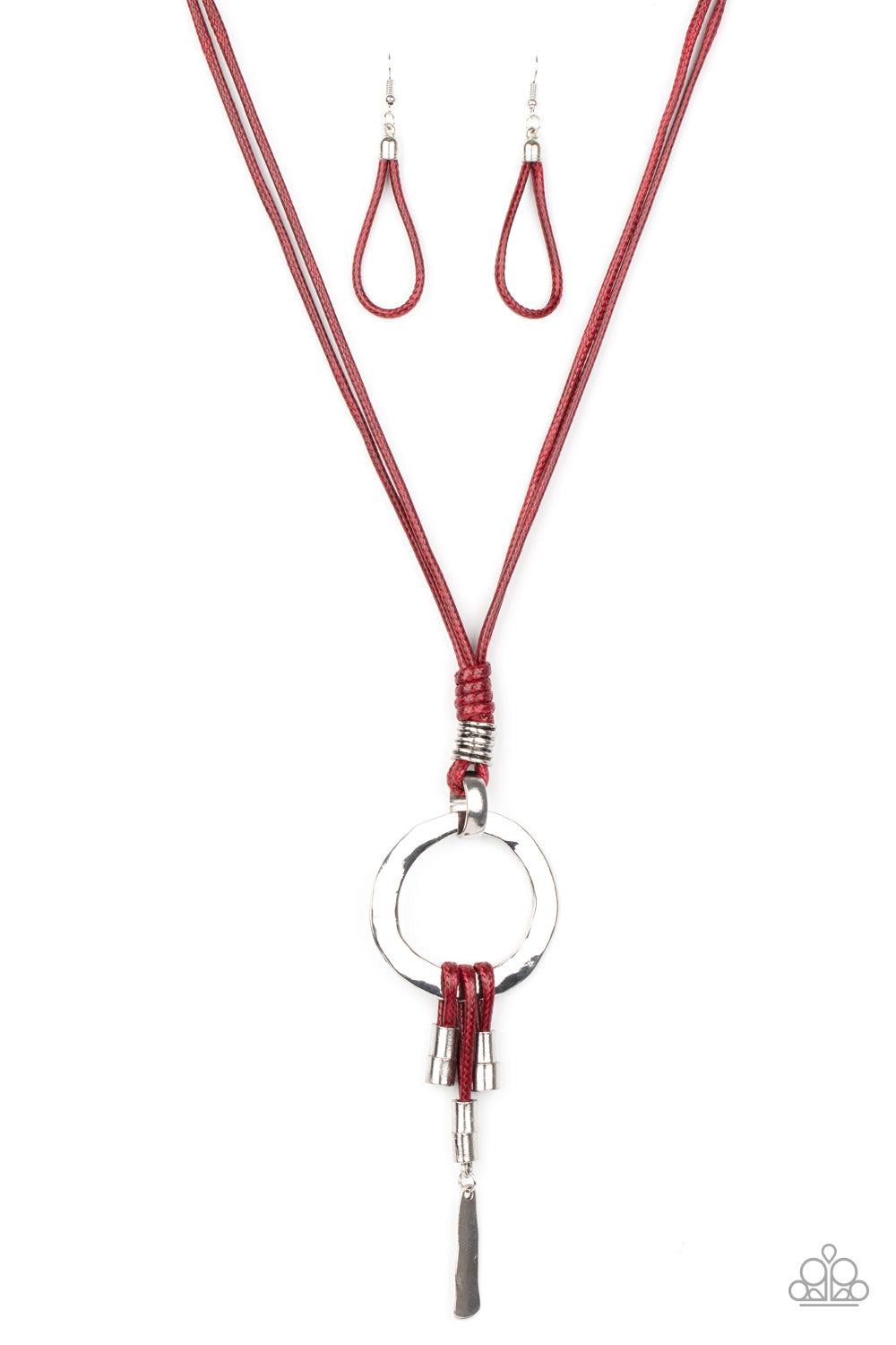 Paparazzi Accessories-Tranquil Artisan Red Hoop Necklace Set