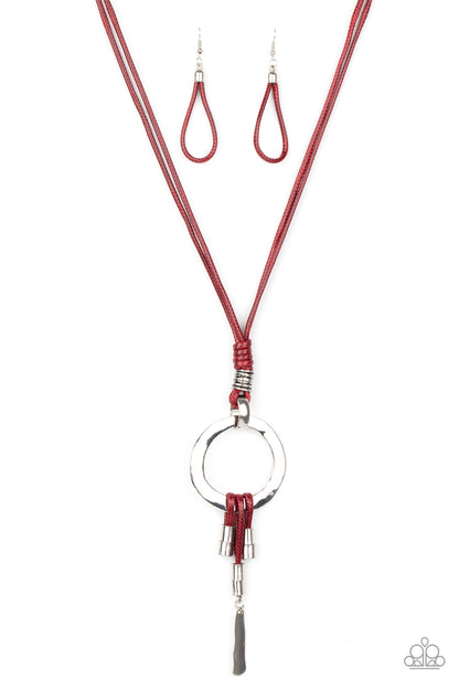 Paparazzi Accessories-Tranquil Artisan Red Hoop Necklace Set