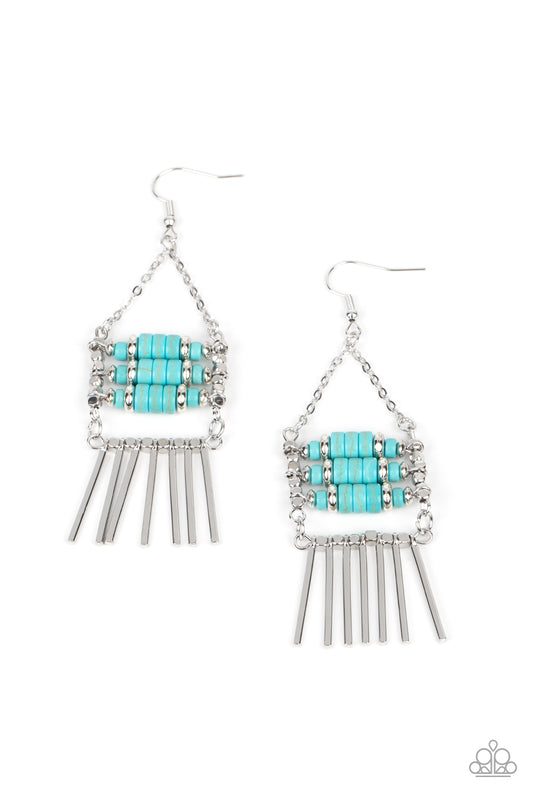 Paparazzi Accessories-Tribal Tapestry Blue Turquoise Stone Silver Earrings