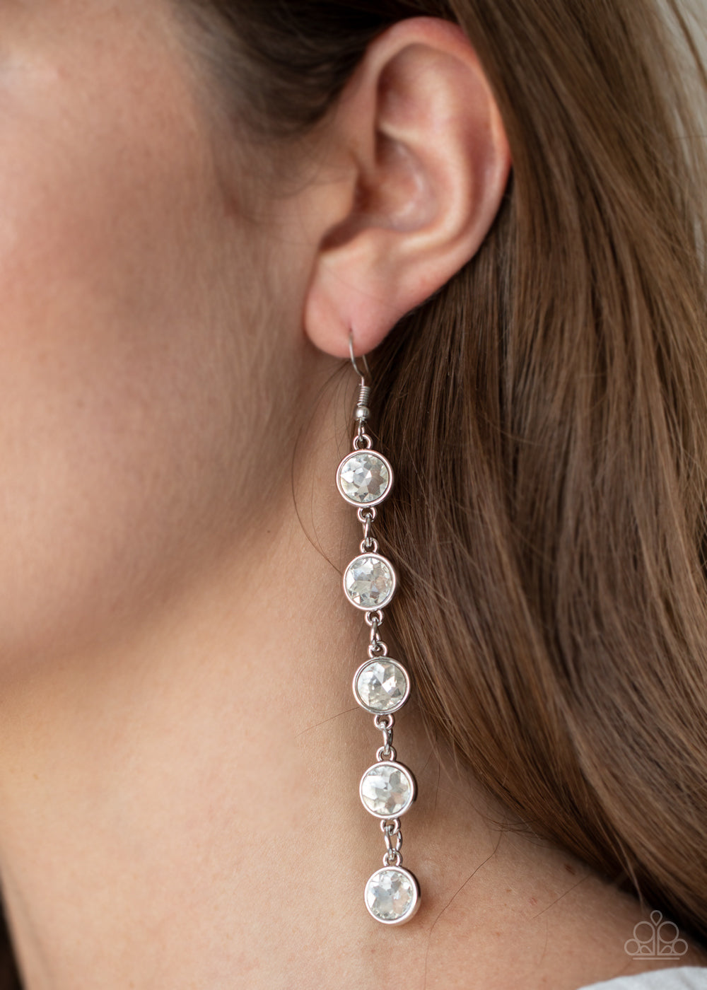 Paparazzi Accessories-Trickle Down Twinkle White Earrings