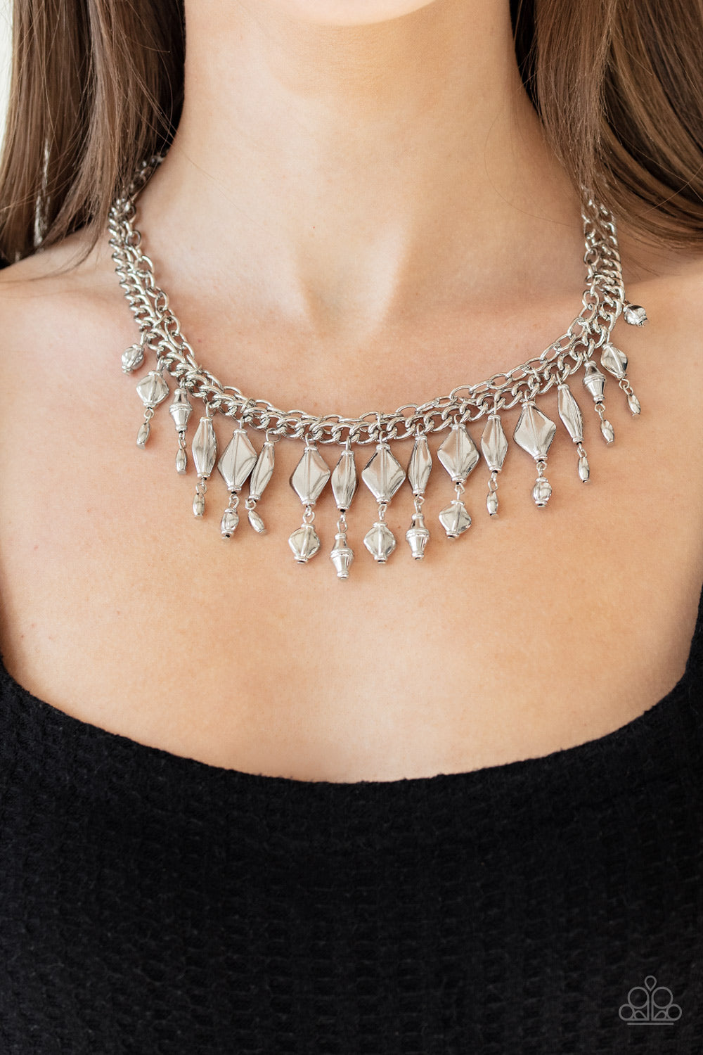 Paparazzi Accessories-Trinket Trade Silver Tassel Bead Necklace Set