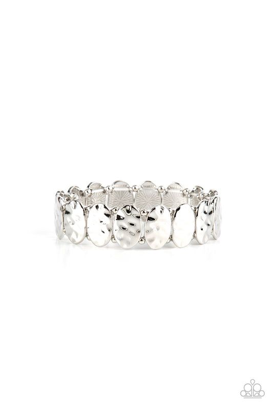 Paparazzi Accessories-Trinket Trek Silver Hammered Oval Bracelet