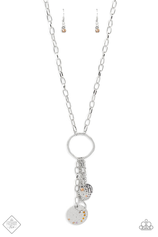 Paparazzi Accessories-Trinket Twinkle Mismatched Silver Topaz Discs Necklace Set