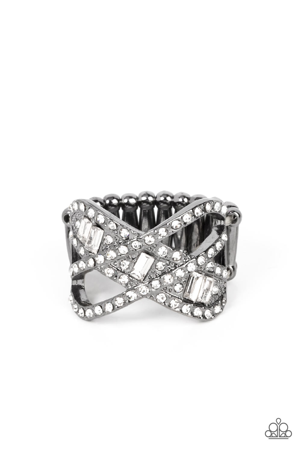 Paparazzi Accessories-Triple Threat Twinkle Black Dainty Rhinestone Ring