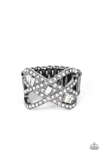 Paparazzi Accessories-Triple Threat Twinkle Black Dainty Rhinestone Ring