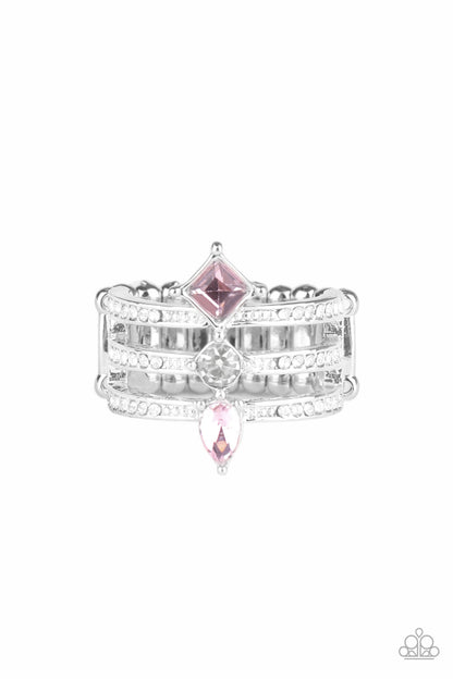 Paparazzi Accessories-Triple Throne Twinkle Pink Teardrop Ring