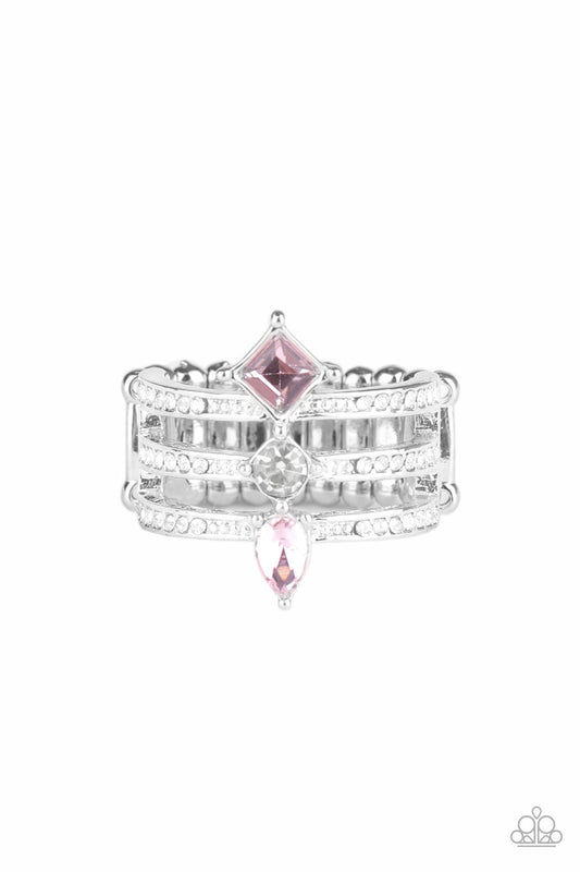 Paparazzi Accessories-Triple Throne Twinkle Pink Teardrop Ring