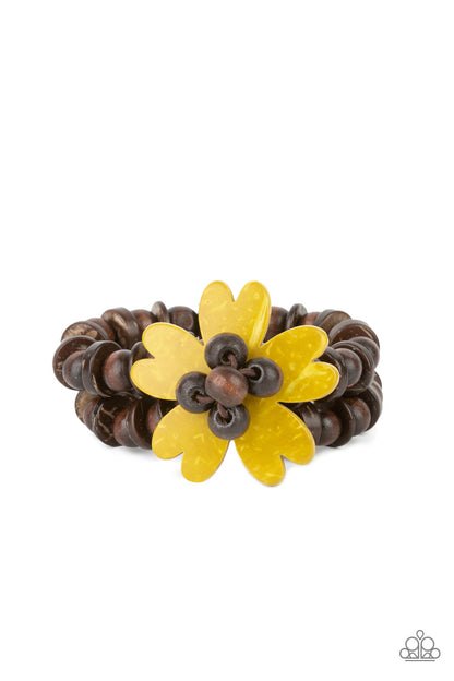 Paparazzi Accessories-Tropical Flavor Yellow Wooden Petal Heart Bracelet