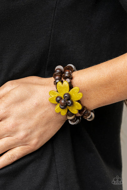 Paparazzi Accessories-Tropical Flavor Yellow Wooden Petal Heart Bracelet