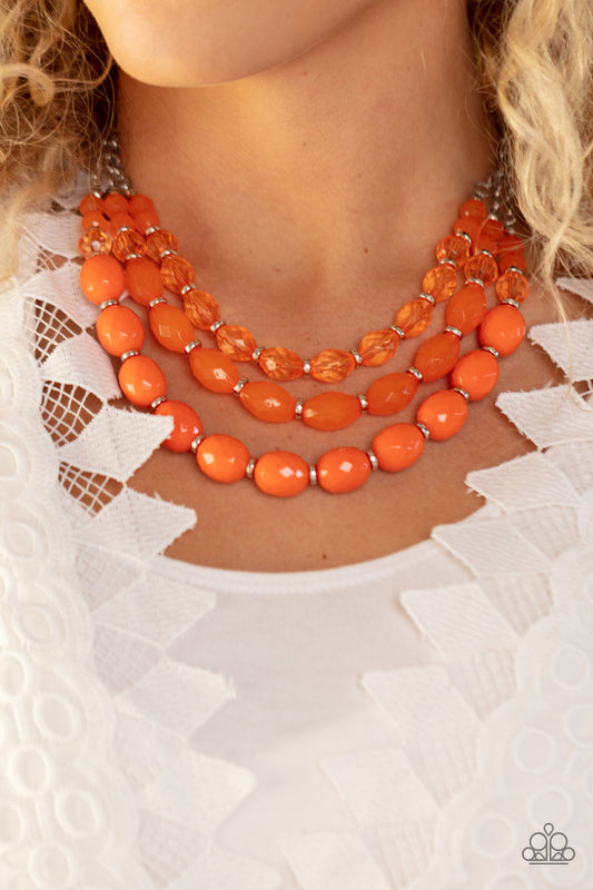 Paparazzi Accessories-Tropical Hideaway Orange Acrylic Bead Necklace Set