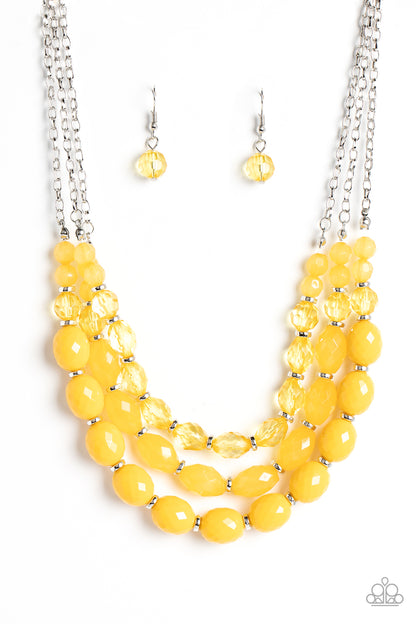 Paparazzi Accessories-Tropical Hideaway Yellow Acrylic Necklace Set